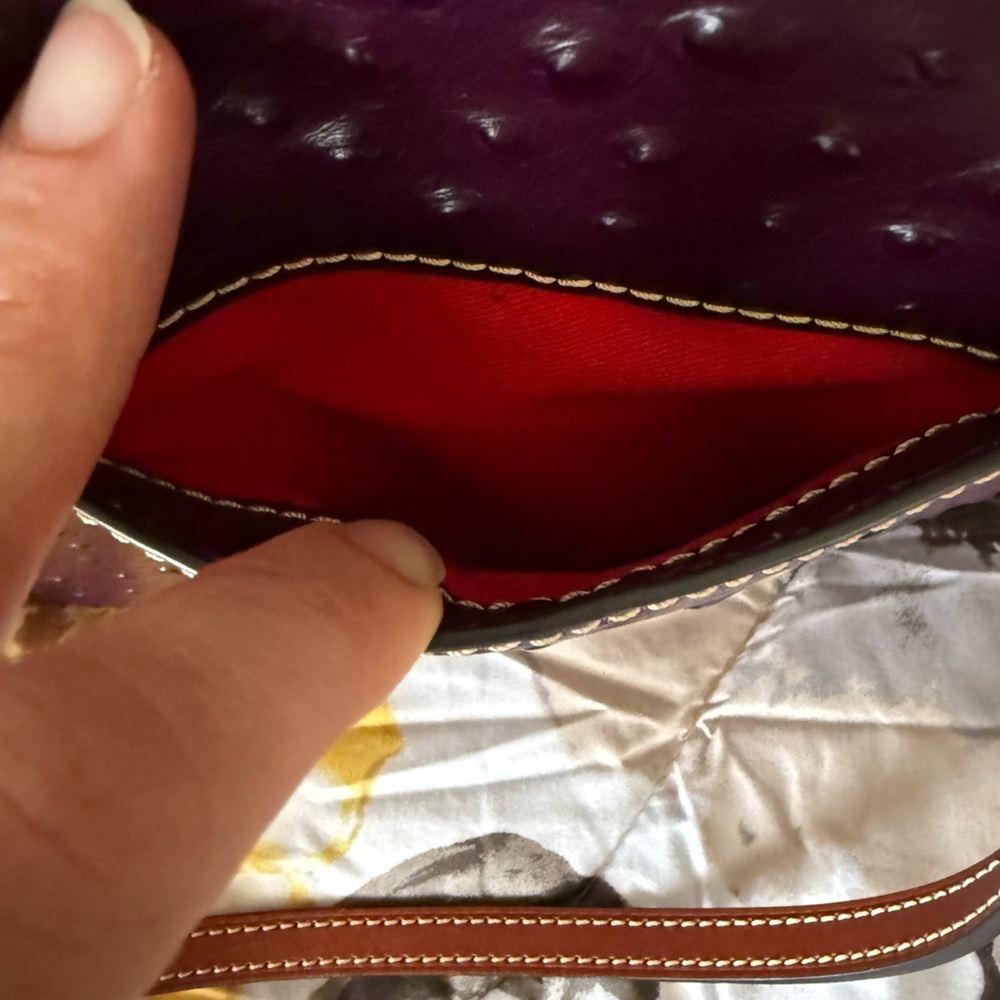 Dooney & Bourke Plum Ostrich-Embossed Tote with Brown Leather Handles - Picture 5 of 16